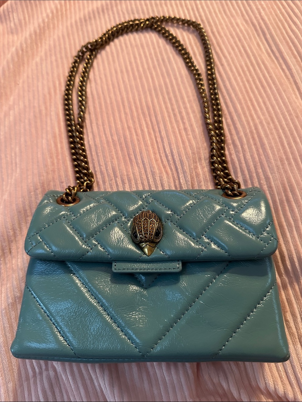 Kurt Geiger Quilted Teal Shoulder Bag with Gold Chain